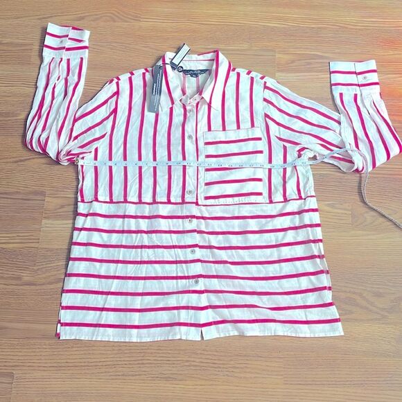 CHARLIE B Button-Down Rayon Linen Blend White Pink Shirt Size L  NWT - Picture 5 of 8